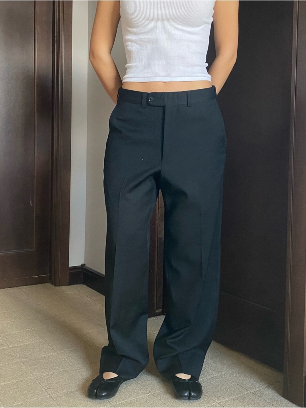 Vintage black slouchy straight leg dress pants